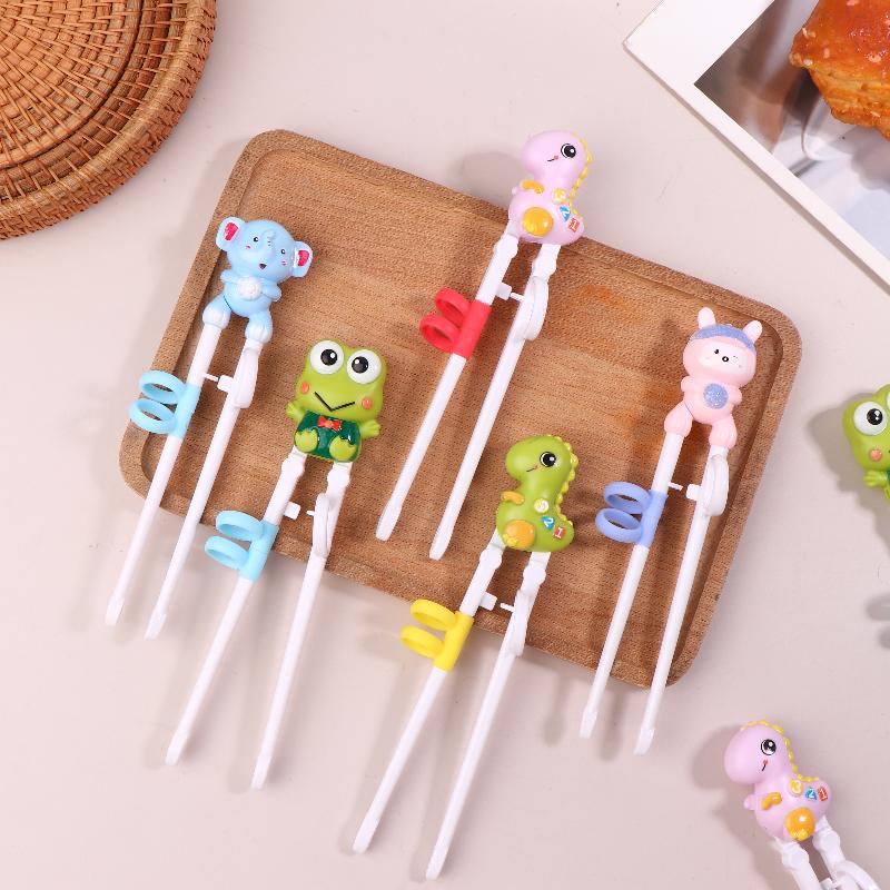1 Pair Baby Safty Learning Chopsticks Cartoon Animal Head Children Eating Training Chopsticks Reusable Tableware