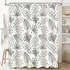 Modern Bath Shower Curtain Set featuring Black Line Monstera Leaves Perfect for Bathroom Decor