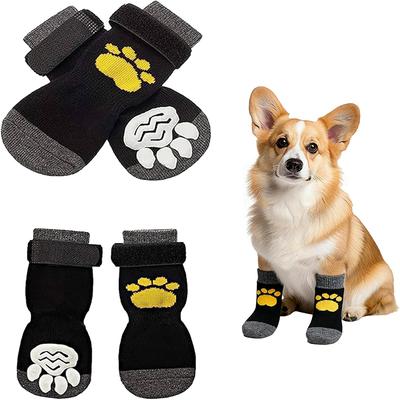 2 Pairs Anti Slip Dog Socks Dog Paw Protectors Paws Stop Licking Dogs Socks with Grips and Adjustable Straps Dog Socks Set
