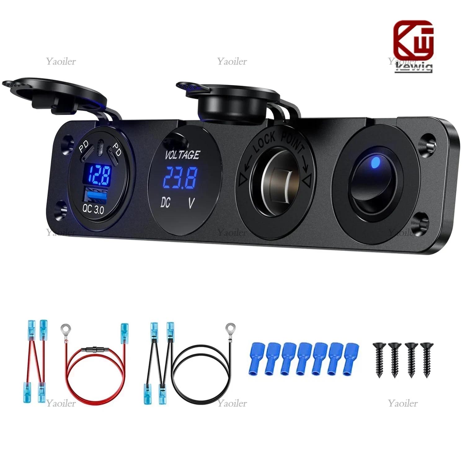 

12 В USB C Розетка прикуривателя 4 в 1 Водонепроницаемая Двойная PD QC3.0 USB Панель автомобильной розетки для автомобиля, морского судна, дома на колесах, Розетка для зарядки