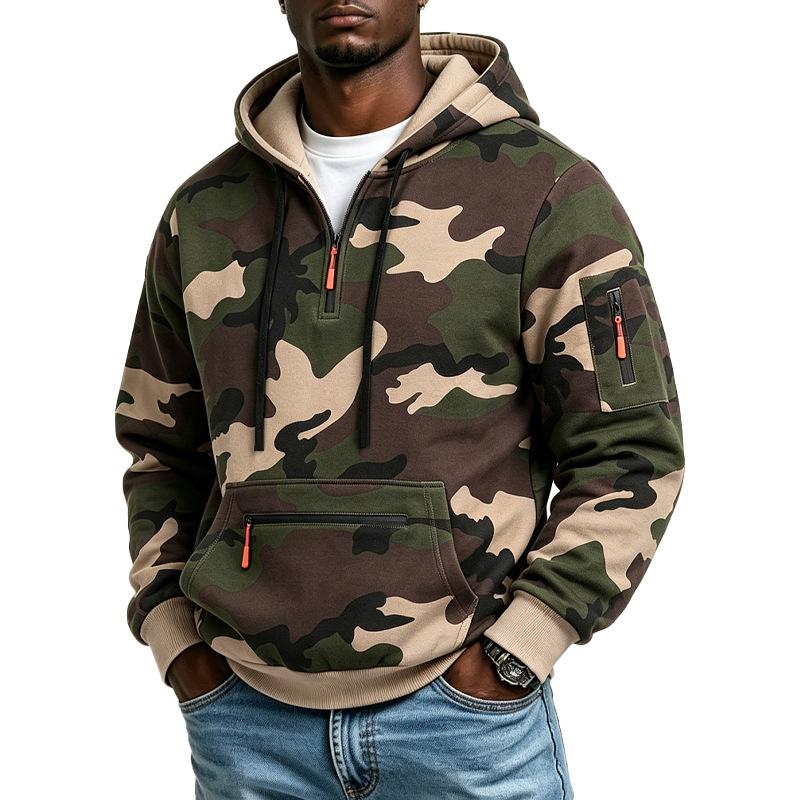 Taktisches Fleece-Kapuzensweatshirt für den Außenbereich mit Camouflage-Muster und Taschen