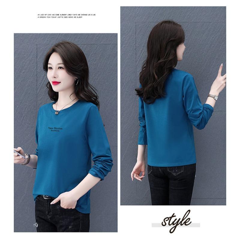 Round Neck Pure Cotton Long-sleeved Women's Spring and Autumn Thin New Loose Bottoming Shirt Top