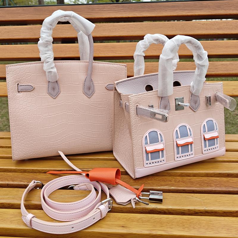 Leather Small House Bag First Snow Alligator Cowhide New Three-dimensional Outer Seam Single Shoulder House Bag