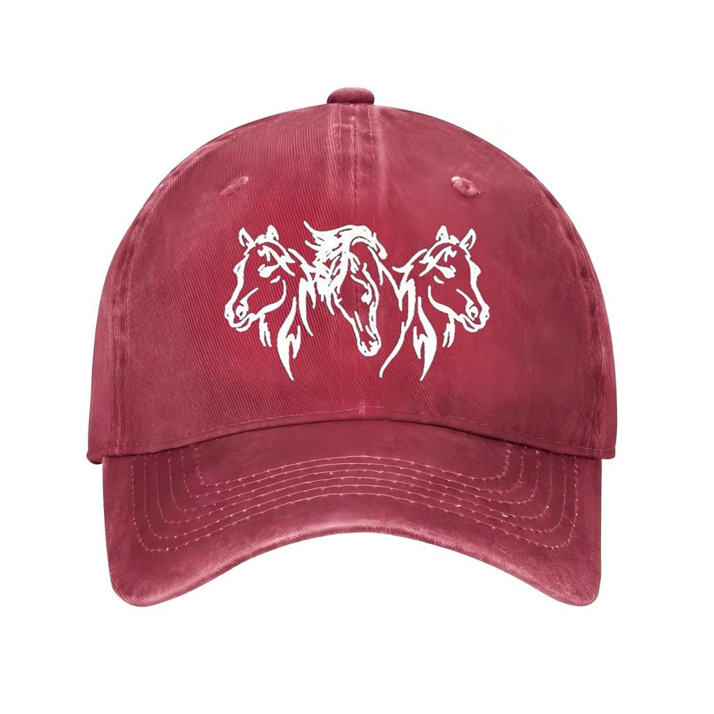 Triple Horse Head Print Baseball Cap Adjustable Cotton Unisex Casual Outdoor Sports Hat