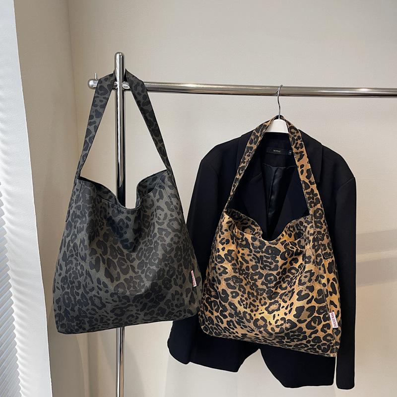 Vintage Leopard Canvas Shoulder Shopper Bag for Women 2026 Large Woman Tote Bag Fashi Designer Female Handbags Purses Bolsas