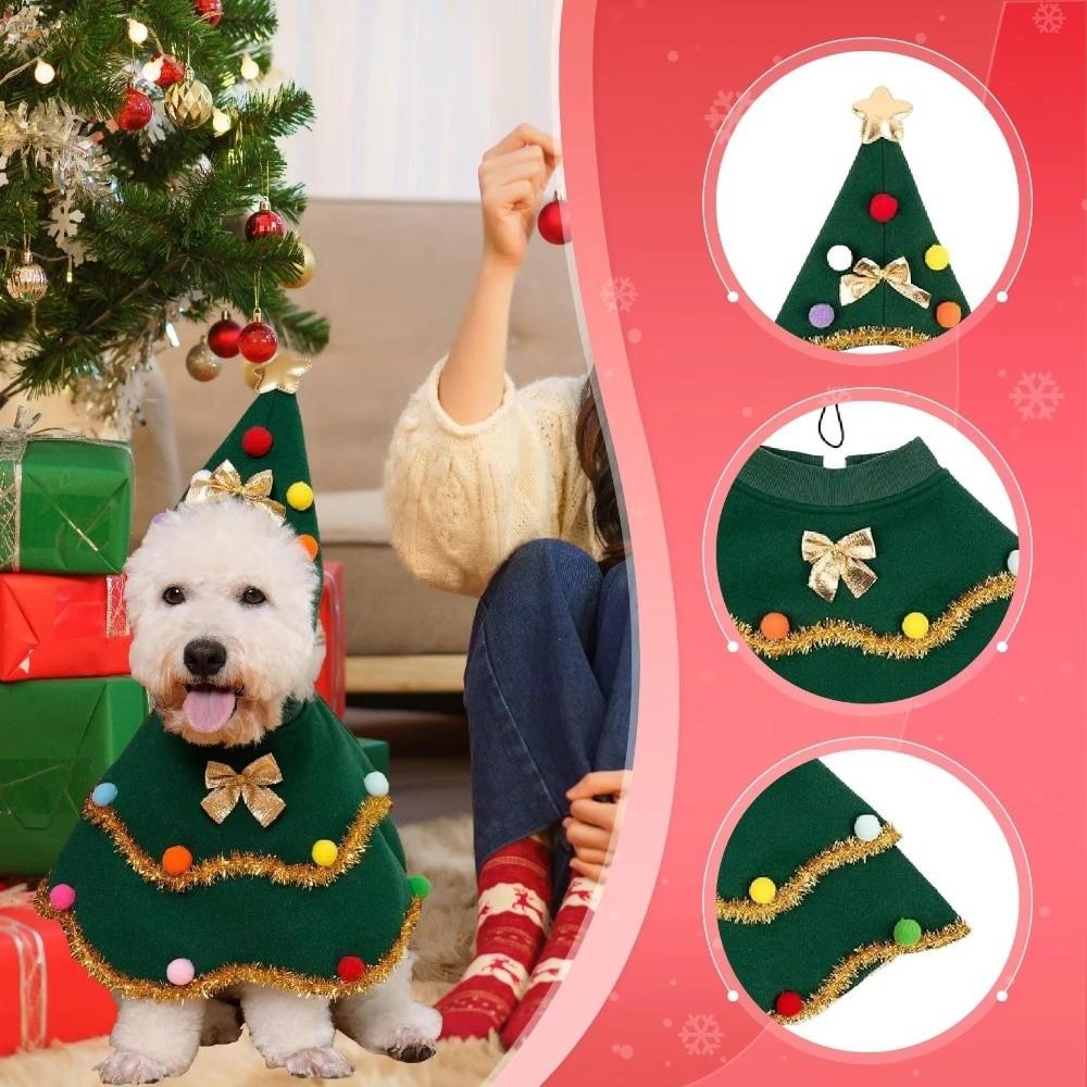 Cute Pet Clothes Green Cat Christmas Outfit New Parties Dress-up  New Year