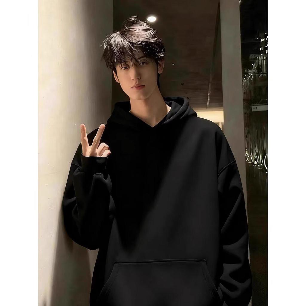 Men's Light Gray Heavyweight Hoodie - Casual Loose Fit, Trendy American Style, Autumn/Winter.