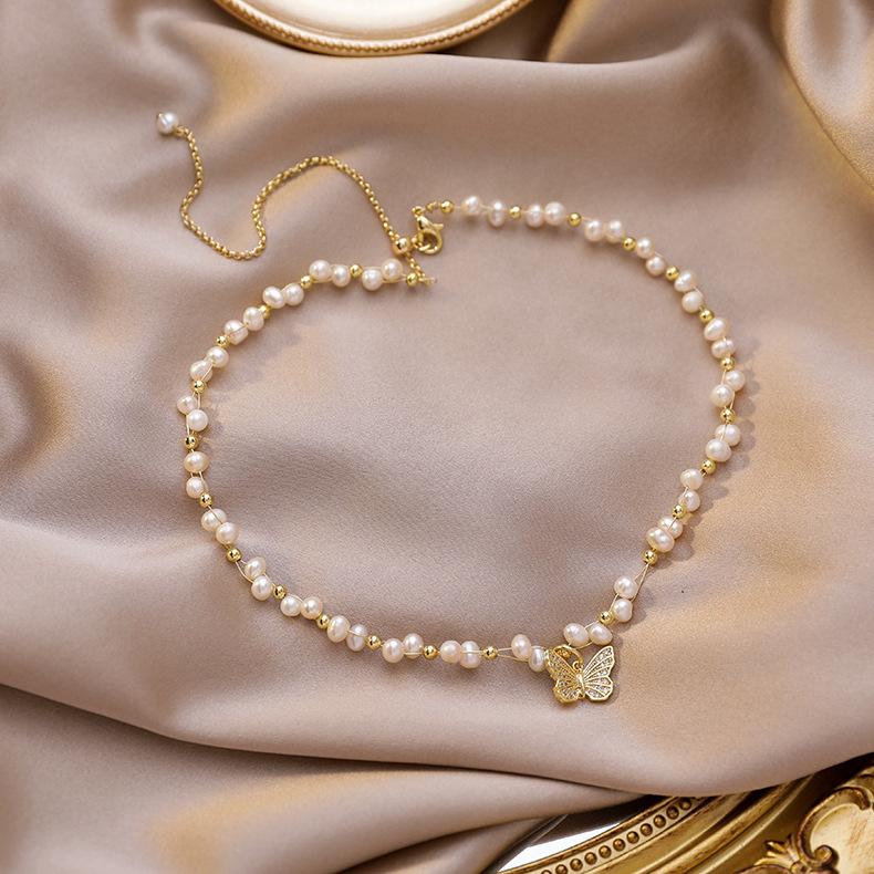 Special-Shaped Freshwater Pearl Butterfly Necklace Femininity Fashion Super Fairy Butterfly Pull Adjustable Bracelet Set
