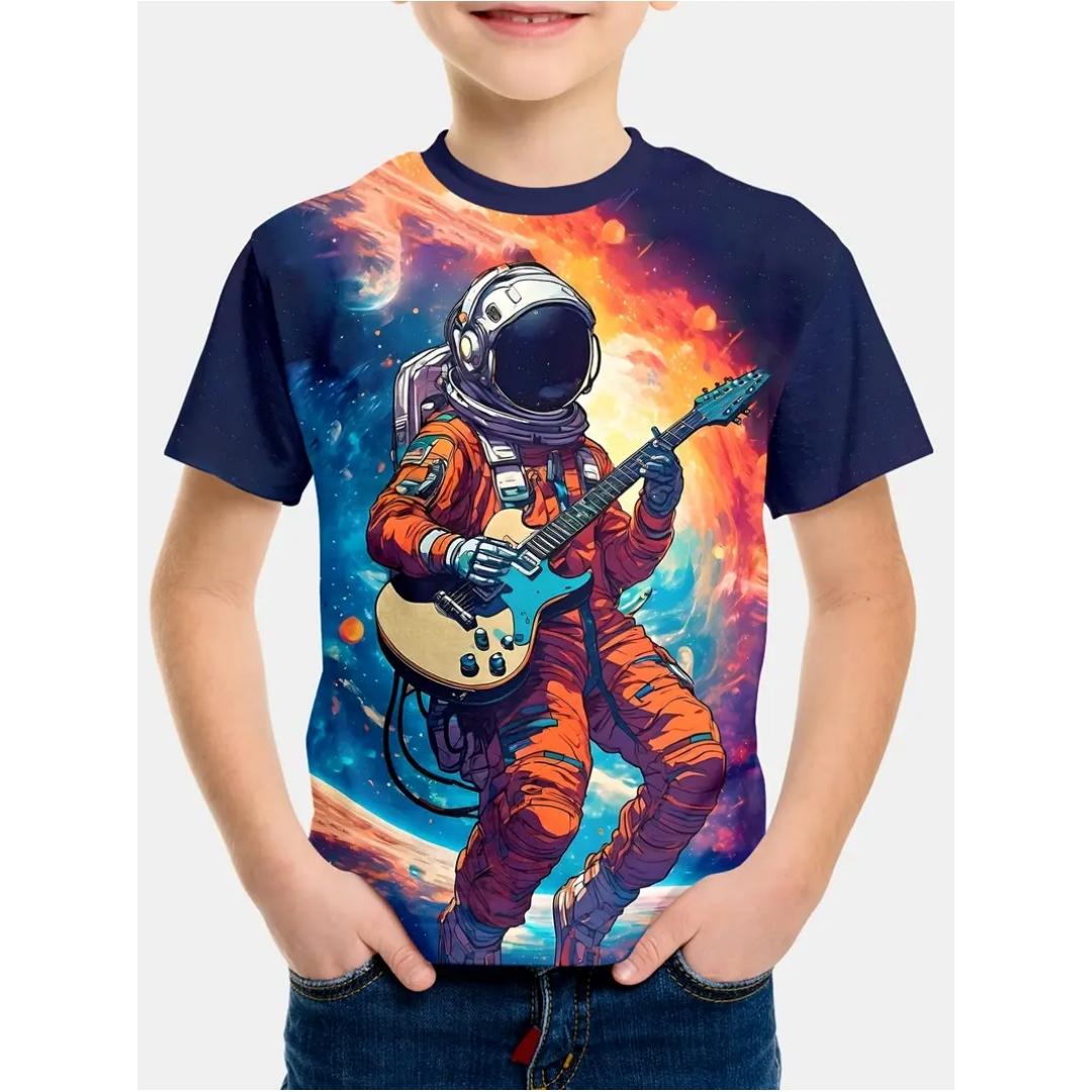 Summer T-Shirts Astronaut Graphic T Shirts Children Top Short Sleeve T-Shirt for a Boy Tees Tops Fashion Breathable Boys Clothes 100