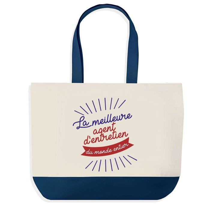 Sac cabas - PLANETEE - Agent d'Entretien Meilleure du Monde - Fond bleu - Coton 40x45 cm - Grand format