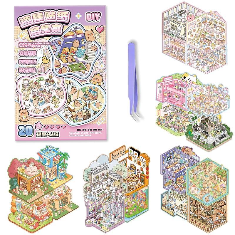 

Книга наліпок Sitengle 3D Пейзажна сцена, 20 наліпок, з пінцетом, 3D наліпки будиночків, Милий щоденник, Хобі, Зняття стресу, 3D іграшка, Паперовий матеріал,