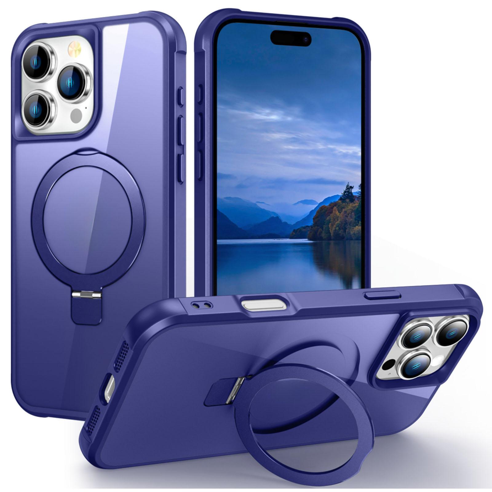 

For iPhone 16 Pro Case Compatible with MagSafe Ring Holder Kickstand TPU+PC Phone Cover Blue