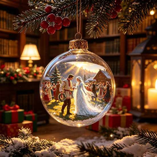 Palline di Plastica per Festa Ornamento Luminoso Storia di Natale, Palla Appesa 3D Luminosa con LED Caldo, Mini Decorazione Festiva da Interno/Esterno Festività