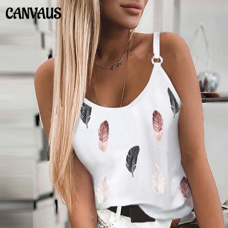 Neue Frauen Mode Sommer Casual Feder Drucken Spaghetti-trägern Ärmellose Tank Tops