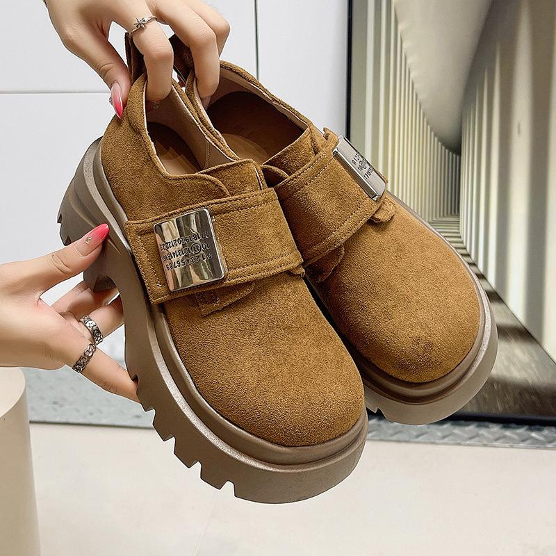 Small Man Increases Height, Thick-soled Retro Women's Autumn New Big Head and Small Leather Shoes Are Versatile