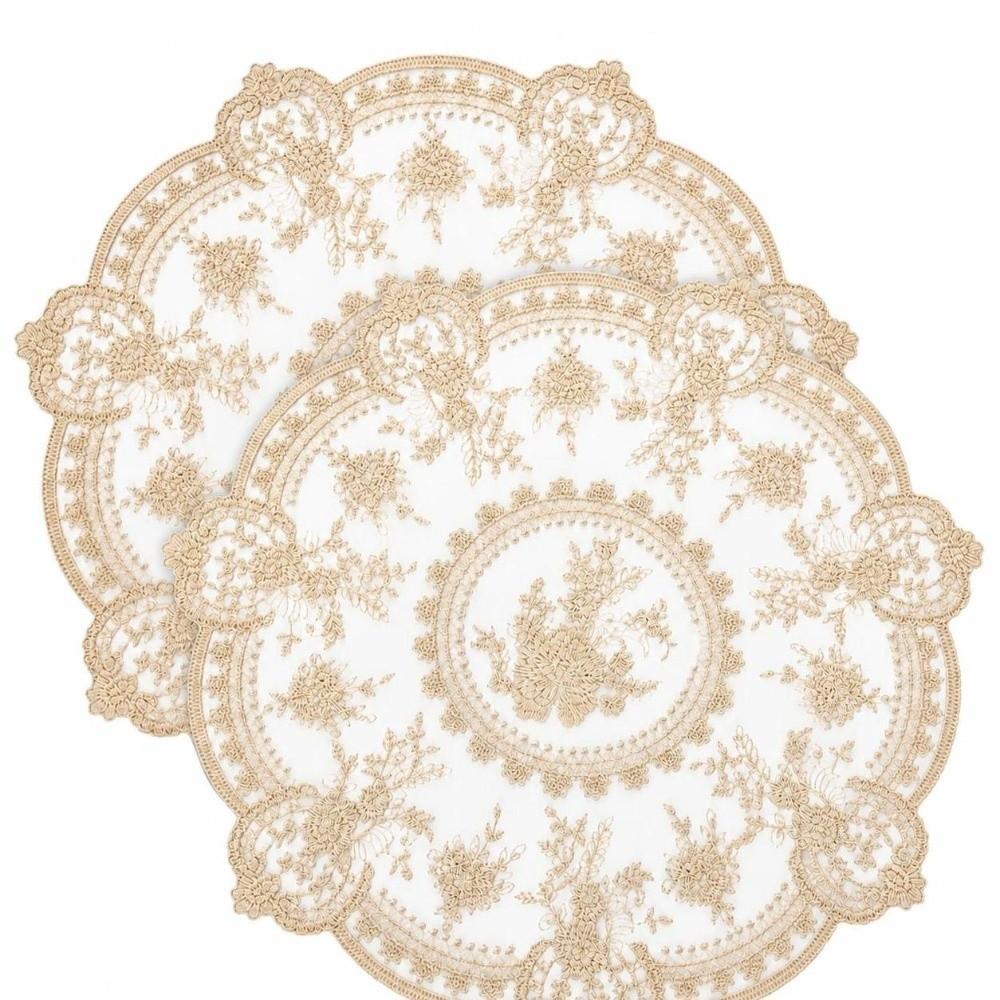 1/2/6pcs Embroidered Lace Tablemats Flower Embroidery Decorative Handmade Lace Table Mats Round Napkin Placemat