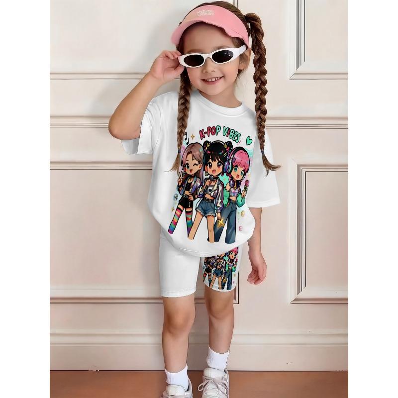 Sommer-Geburtstags-Print-Shorts-Set für Mädchen - Frisches, hellfarbiges Freizeit-Outfit für Kinder