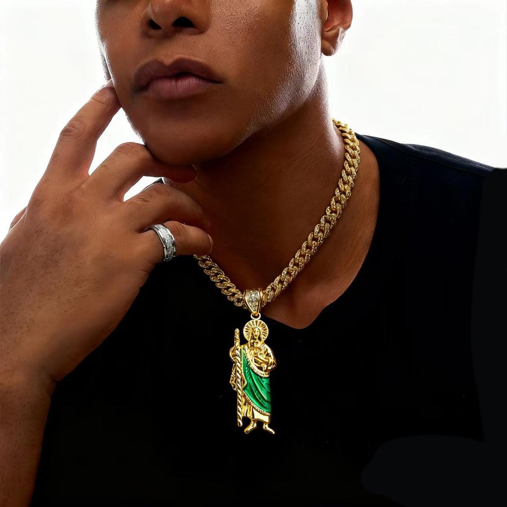 Tropfender religiöser Heiliger. Jude Legierung Anhänger Herren 8mm Kubanische Kette Hip Hop Halskette Personalisiert Vintage