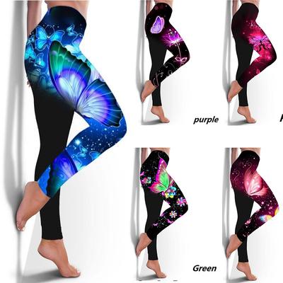 Women Butterfly Print Yoga Pants Plus Size Casual High Waist Sport Pants Leggings Plus Size