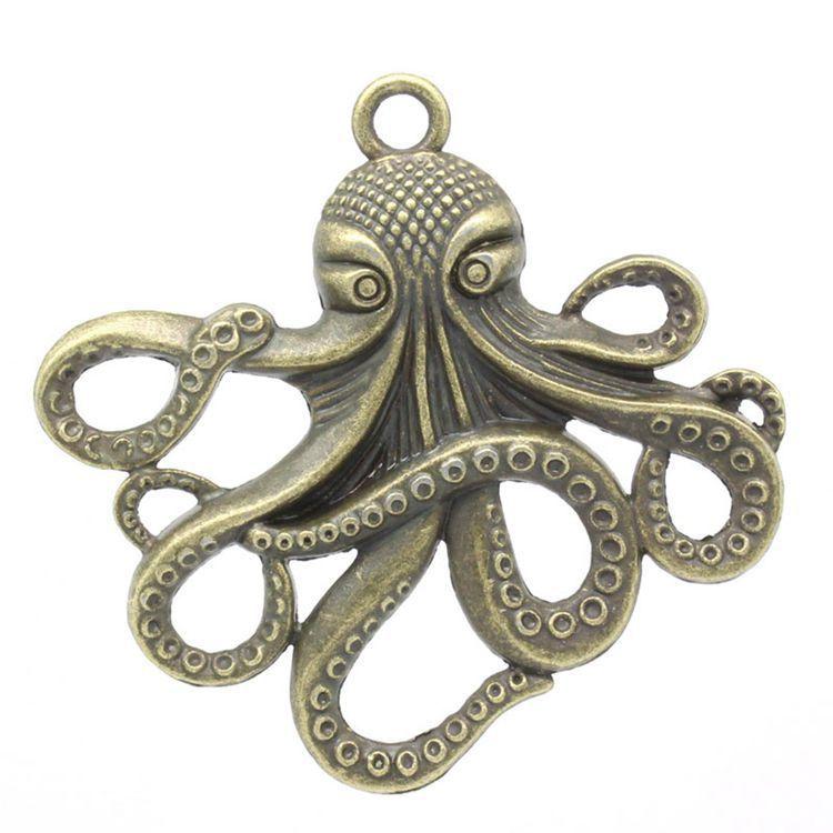 Octopus Pendant Necklace - Large Bronze Animal Charm Necklace - Delicate Fashion Accessories