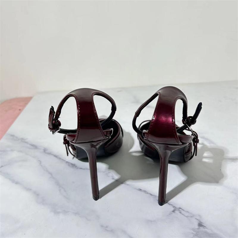 Lacquer Leather Sexy Slim High Heels Women's Ankle Strap Pointed High Heels Formal Shoes Elegant Office Sandals Women's
