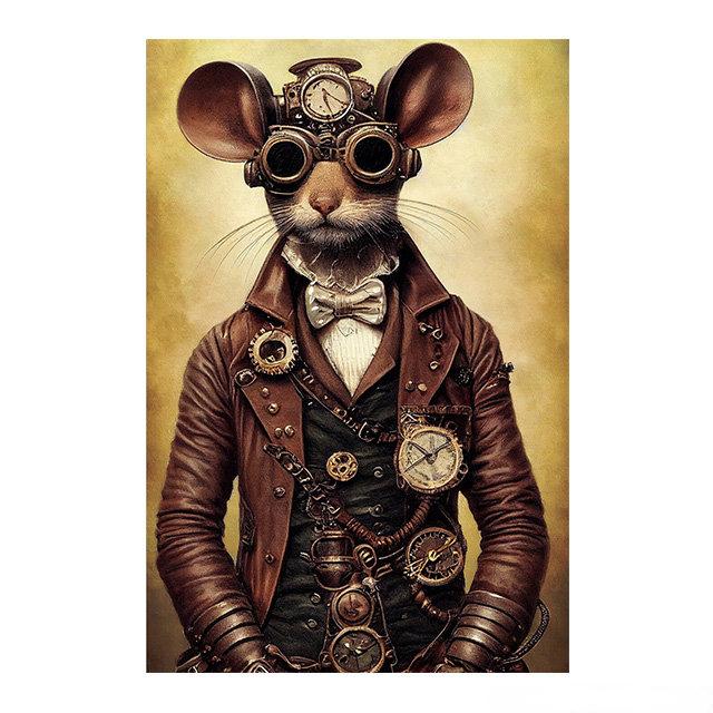 Steampunk Cat Wolf Astronaut Rabbit Poster Art Canvas Painting Retro Funny Animal Tiger Gorilla Poster Living Room Home Decor