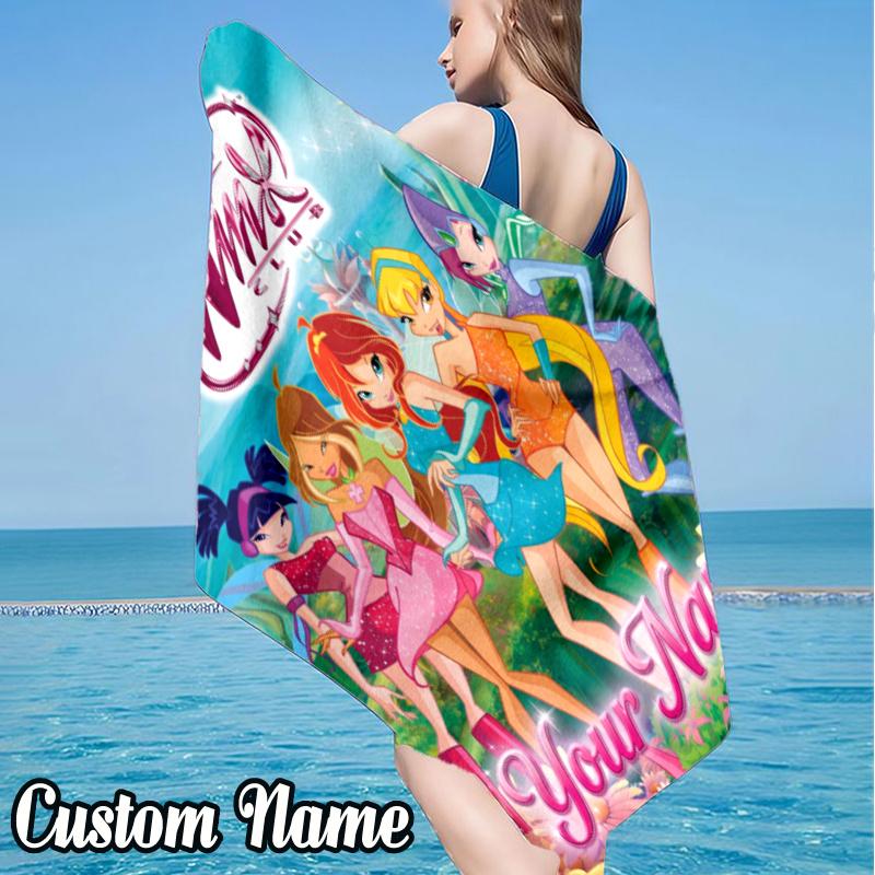 Custom Name Wink Anime Beach Towel - Soft, Ultra-Absorbent Microfiber, Lightweight, Perfect for Beach, Parties, Travel, Camping