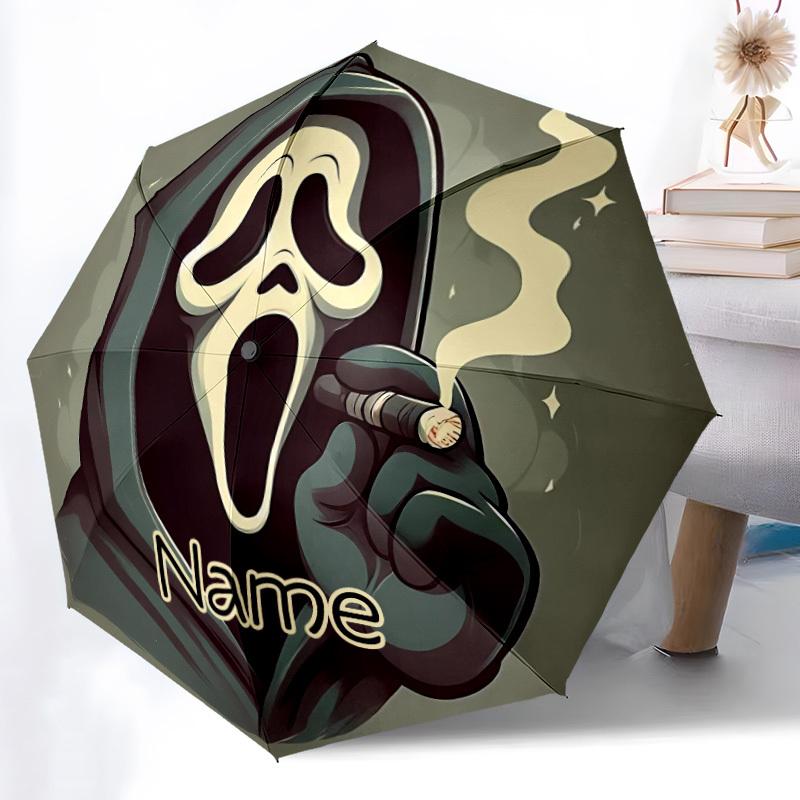 1 Stück Ghostface - Automatischer Klappschirm mit individuellem Namen - Kompaktes 8-Rippen-Design, Langlebiger Kunststoff & Eisen, Tägliche Nutzung S0106032