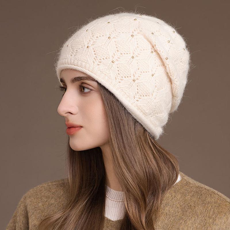 Winter Rabbit Fur Knitted Hat Women's Pullover Hat