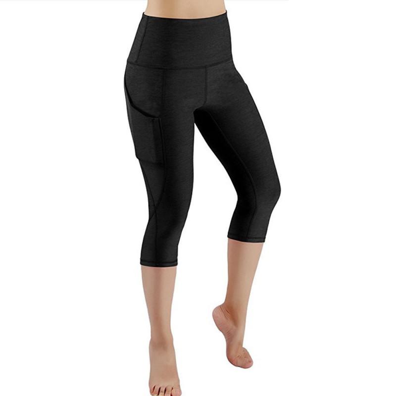 Womens High-Waisted Cross-Leg Capri Yoga Pants With Side Pockets Stretchy Fitness Leggings Gym Workout Running