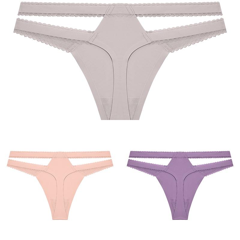 FINETOO 3Pcs/Set Women Thongs V Waist G-String Solid Color Striped Panties Female T-Back Underwear Intimate Lingerie