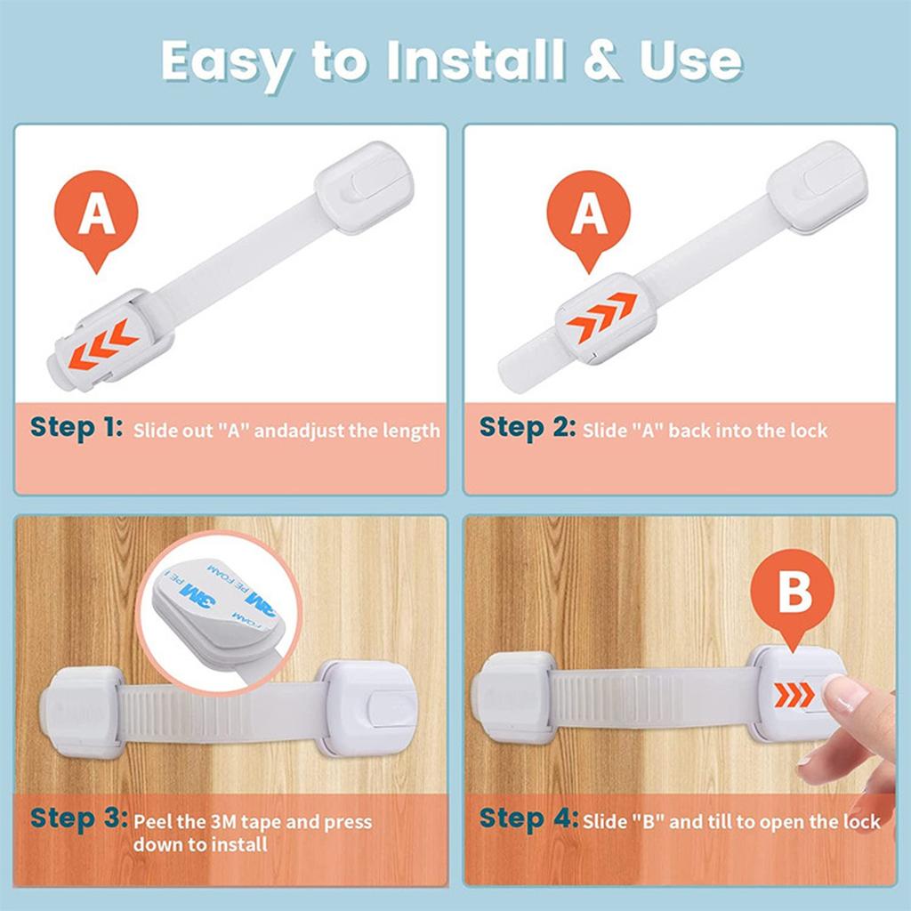 Cabinet Locks, Plastic Drawer Latches with Adhesive Tape, For Baby Proofing Kitchen Cabinets and