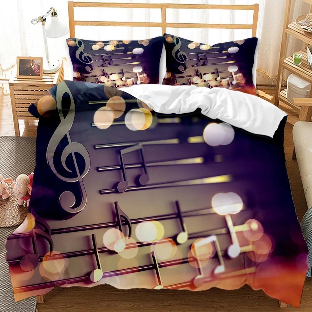 Musik-Bettbezug-Set, Musik mit rhythmischem Violinschlüssel-Design, Queen-King-Size-Bettwäscheset aus Polyester für Einzelbett und Einzelbett
