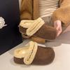 Women's Retro Lightweight and Comfortable Non-slip Heightening Winter Warm Plush Lining Non-slip Durable Casual Cotton One-step Half Slippers