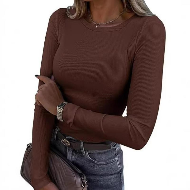 Women S Stretchy Cutout Ribbed Long Sleeve Sexy Round Neck T Shirt