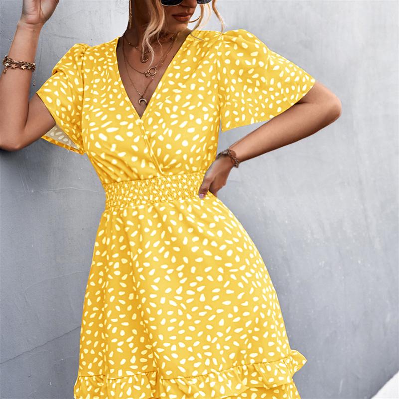 V-neck Dress Women's A-line Short Sleeved Spring Summer S-XXXL
