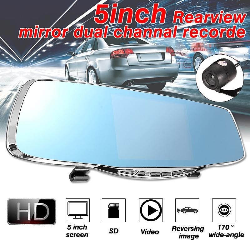 5inches HD 1080P LED Screen G-sensor Dual Lens G-sensor Rearview Mirror Vehicle DVR Night Vision 