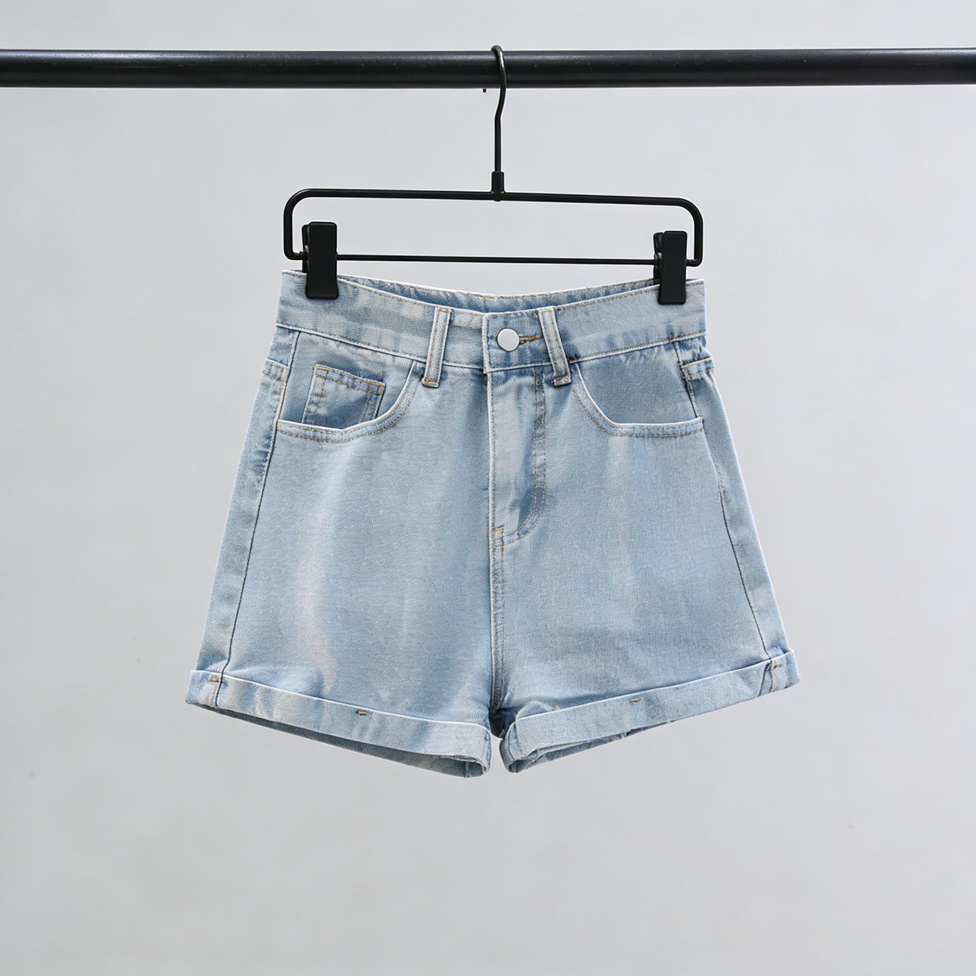 Foreign trade women s high-waisted denim shorts women s summer 2026 new high-waisted rolls loose and versatile and thin a word Korean style S светло-синий