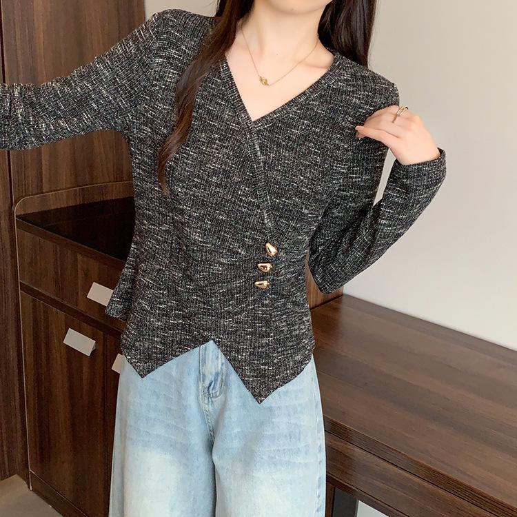 Elegant Cross Neck Irregular Knit Top for Plus Size Women - Long Sleeve 2XL чёрный