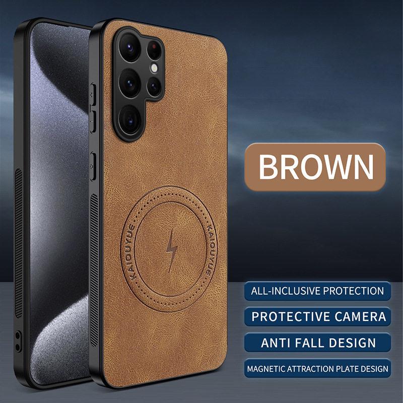 

Samsung Galaxy S26/S26 Plus/S26 Ultra Nappa Leather Case with Magnetic and Full Coverage Drop Protection Samsung Galaxy S21+