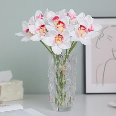 6 Stück Simulierter Cymbidium-Strauß Echte Haptik Künstliche Blumen Kein Verwelken Verblassen Lebendige Farbe Kunstblume