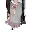 Japanese School-Style Embroidered V-Neck Knitted Vest for Women