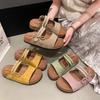 Retro Thick-soled One-character Pearl Sandals Summer New Bow-tied Cool Slippers College Style Hollow Slippers