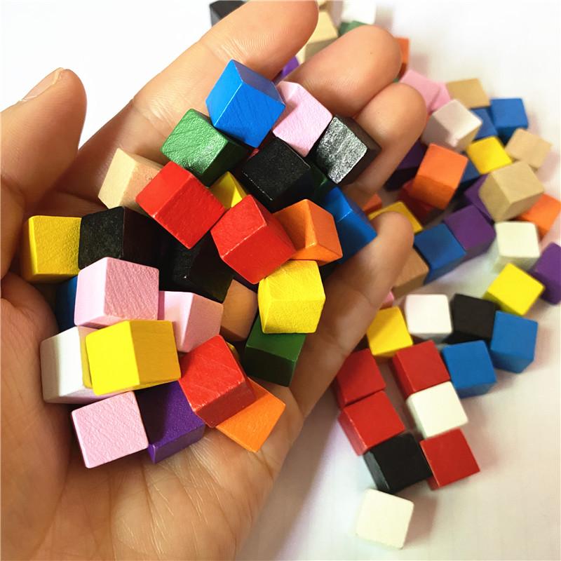 100Pcslots 14Colors 10Mm Cube Wood Cubes Colorful Dice Chess Pieces Right Angle For Token Puzzle Board Games Early Education