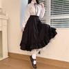 Pleated Skirt with Lace High Elastic Solid Half Everyday Fall [SDSXZWG] Women's Bowknot, Waist, Dress, Ruffles, Color, A-Line, Casual, Cute,