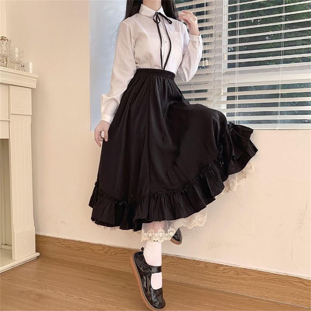 Pleated Skirt with Lace High Elastic Solid Half Everyday Fall [SDSXZWG] Women's Bowknot, Waist, Dress, Ruffles, Color, A-Line, Casual, Cute,