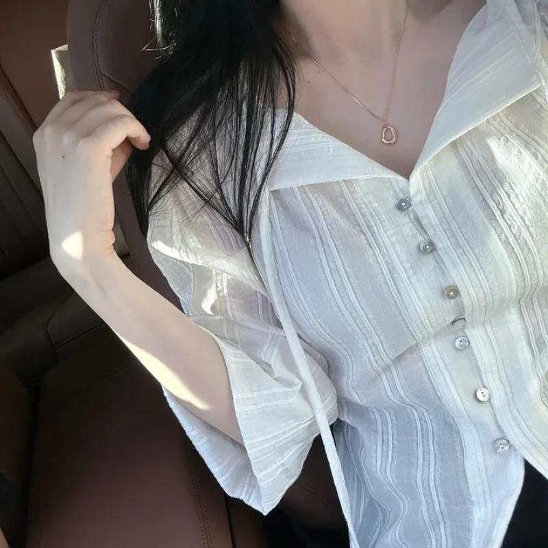 Korean Series Chic Chic Top Women Autumn French Sle Gentle Sweet Temperament Lapel Lace-up Waist Hugging Slimming Long Sleeve