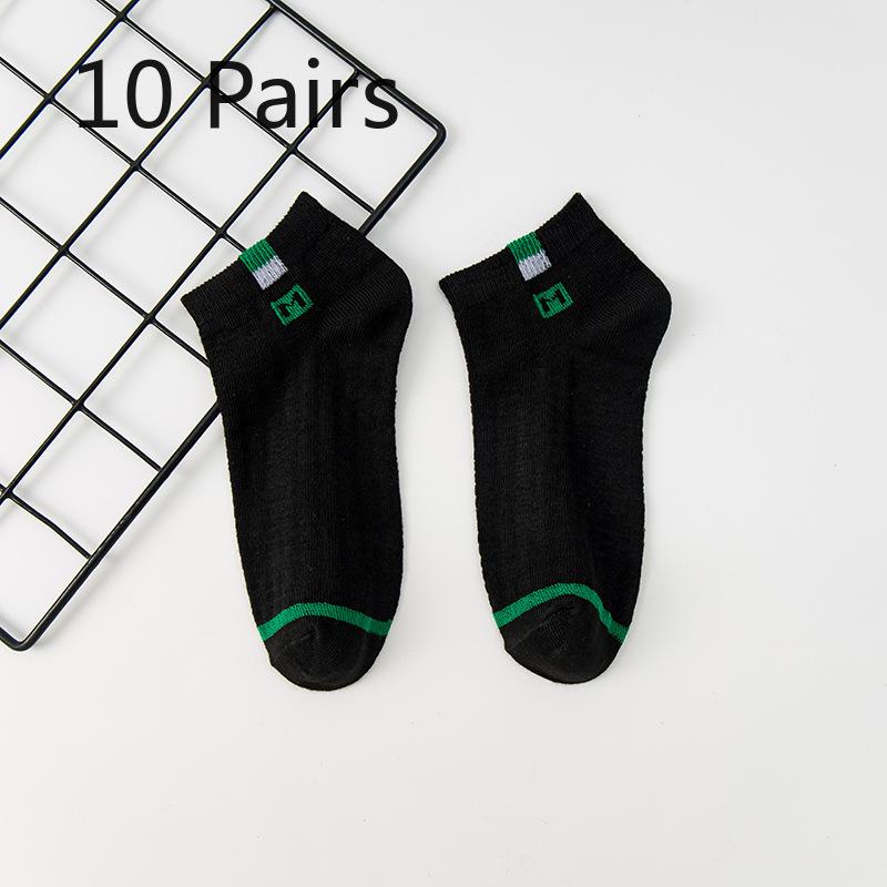 10 Pairs of Male Spring and Autumn Cloth Label Letter Carved Hollow Mesh Breathable Sweat Absorption Deodorant Socks