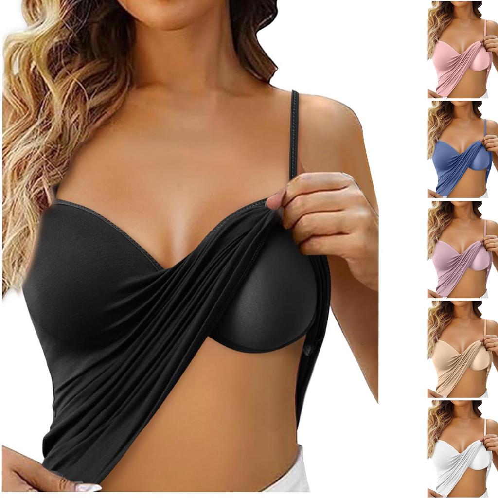 Women's  Tank Top With Integrated Bra Undershirt Adjustable Without Underwire Wide Straps Camisole Basic Cami Tanks Tops For Women