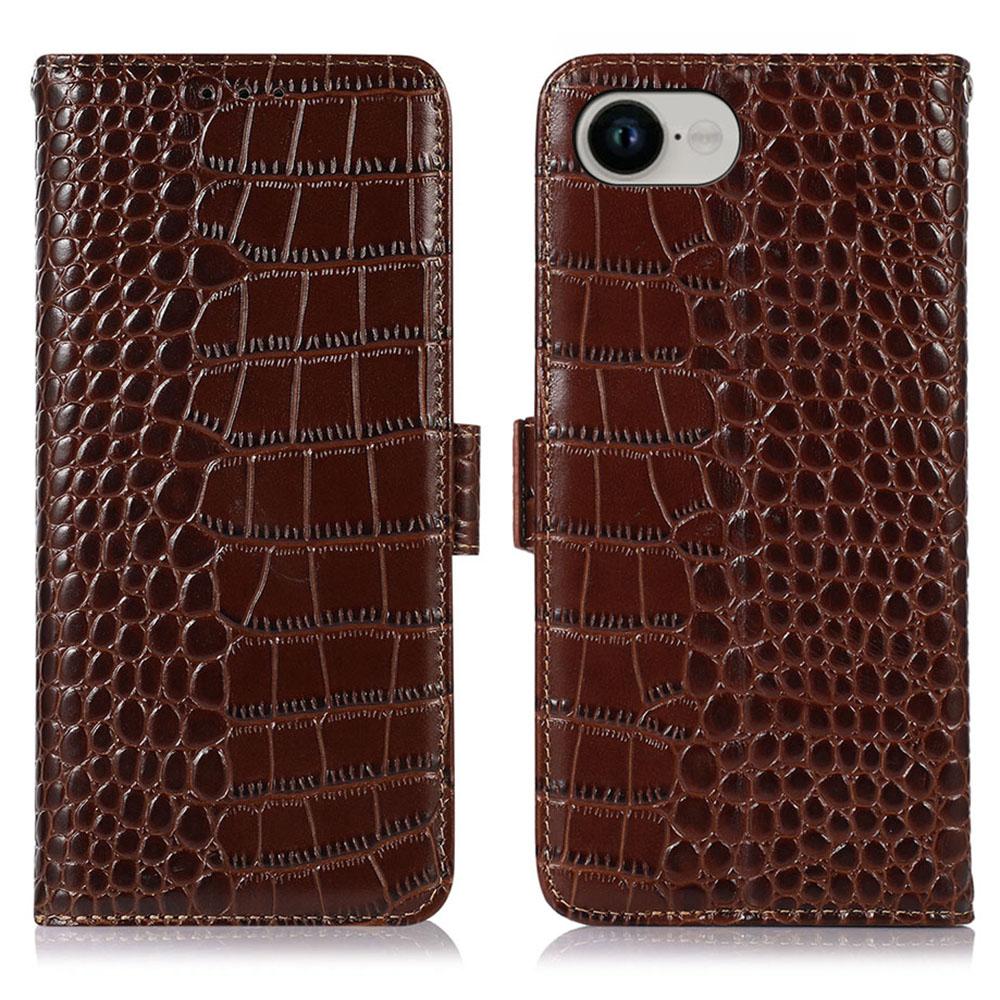 For iPhone 16e Case RFID Blocking Wallet Flip Genuine Cow Leather Phone Cover